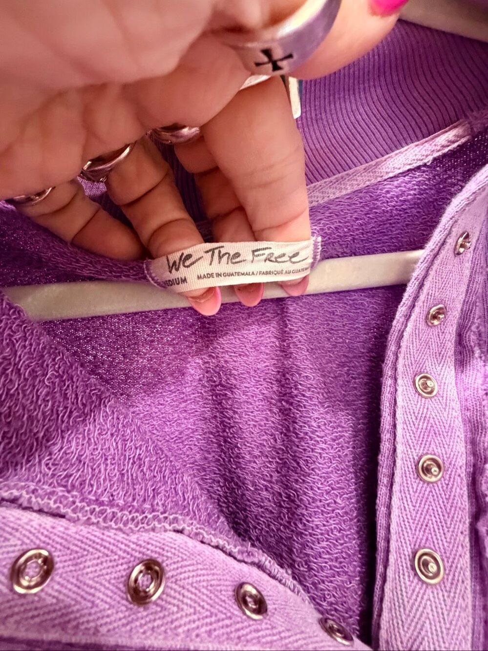 We The Free FP Movement Purple Oversized Raw Edge Sweatshirt M Buttoned - Picture 5 of 8